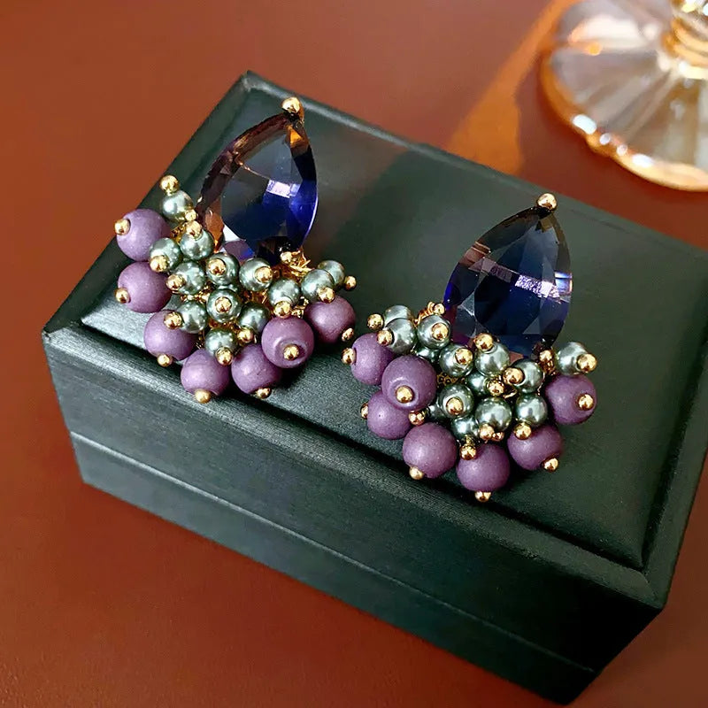 Retro alloy tassel earrings with zircon and purple droplet colour for women