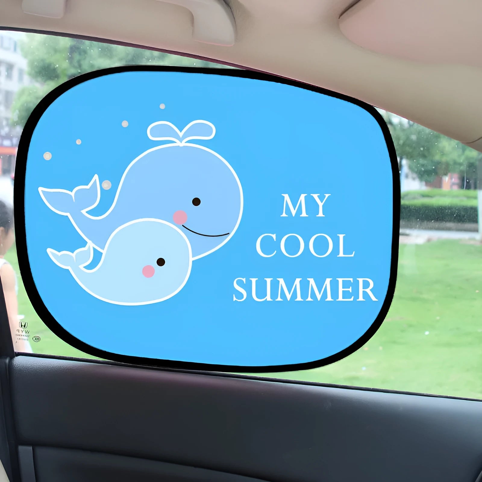 Electrostatic car side window sunshade with animal pair options on nylon mesh
