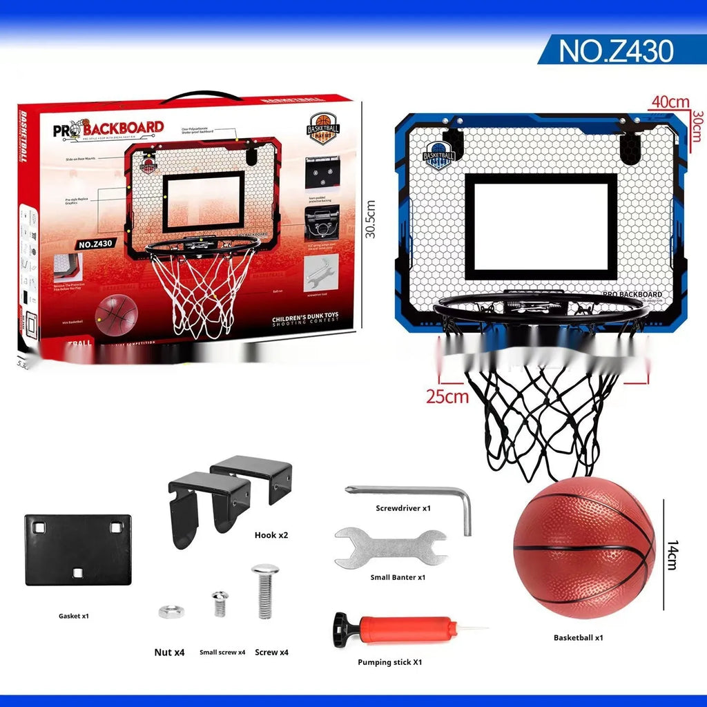 Red folding basketball frame with suction cup mount showing dual-use dunk and ball rack functions