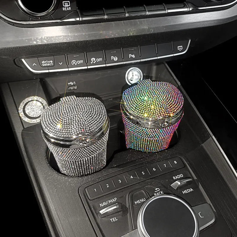 Creative covered diamond inlaid car ashtray with rhinestone finish, 7.5cm size, multi-colour option