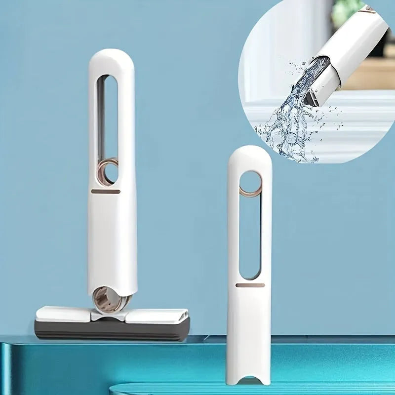 New Portable Self-Squeeze Mini Mop with hand-free wringer and biodegradable sponge on a kitchen counter