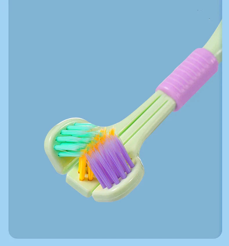 3-in-1 Soft Bristle Toothbrush with Tri-Sided Brush Head and Temperature-Responsive Bristles