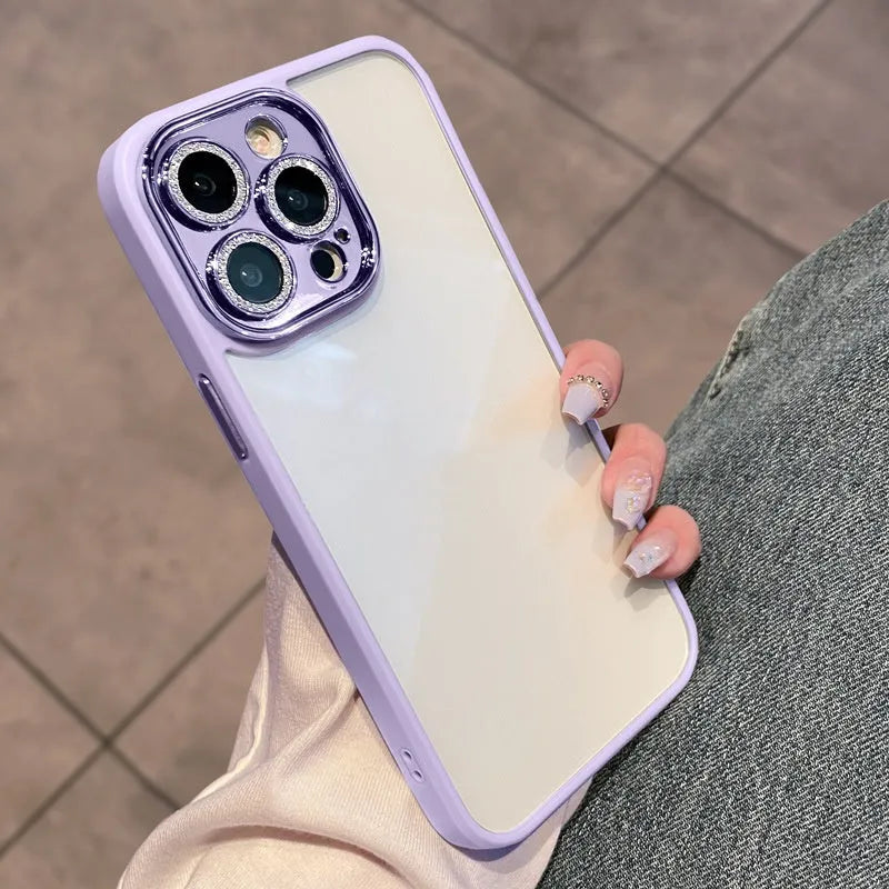PC electroplated glitter full coverage phone case for iPhone with lens protector in dark purple