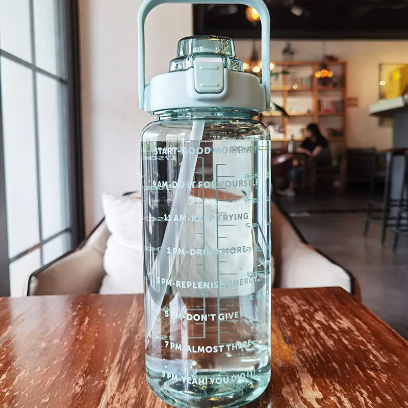 Large 2000ml plastic water bottle in Japanese style, plain design, available in multiple colours, with lid