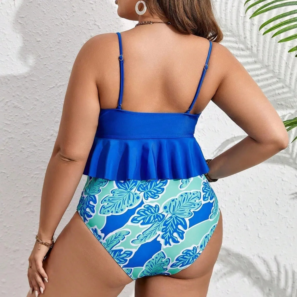 Blue polyester bikini set for women in extended sizes 0XL to 4XL.