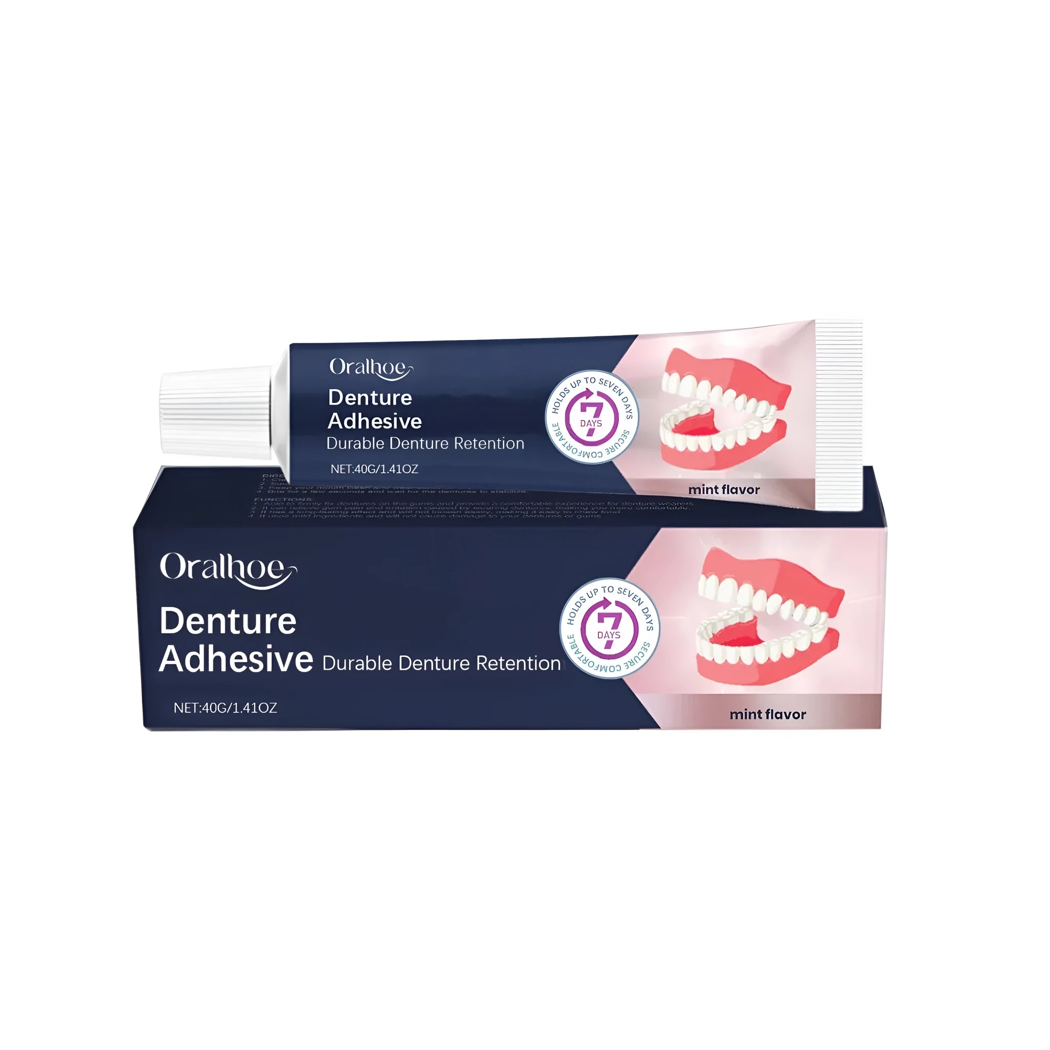 40g tube of menthol-flavoured denture fixing adhesive cream for false teeth