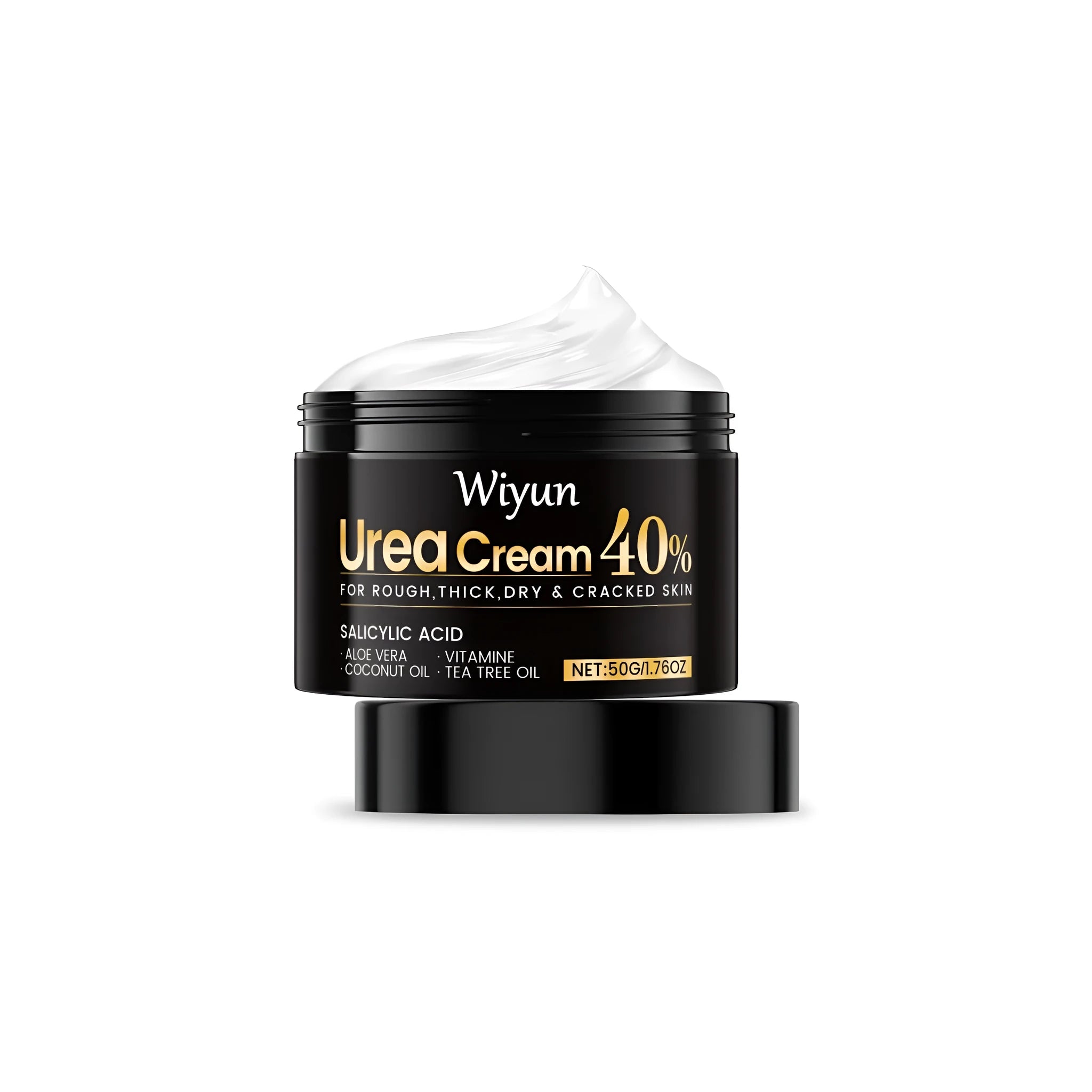50g jar of urea cream for dry hands and feet with salicylic acid and aloe vera.