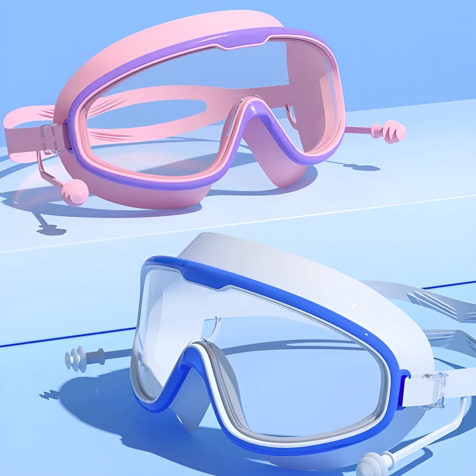 Children's large frame waterproof non-fogging swimming goggles in various colours