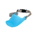 Blue silicone anti-bite mouth cover for dogs showing flexible construction and adjustable sizing