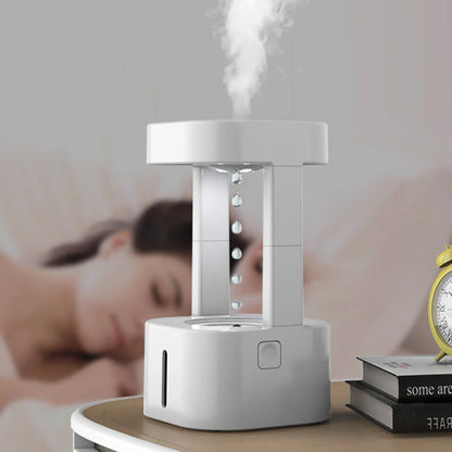 Anti-Gravity Humidifier with mesmerizing levitating water droplet display, compact and portable design for home and office use