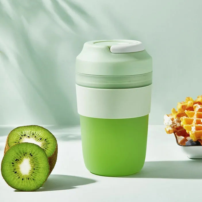 Purple portable USB rechargeable blender cup with 400ml capacity and stainless steel blades for shakes