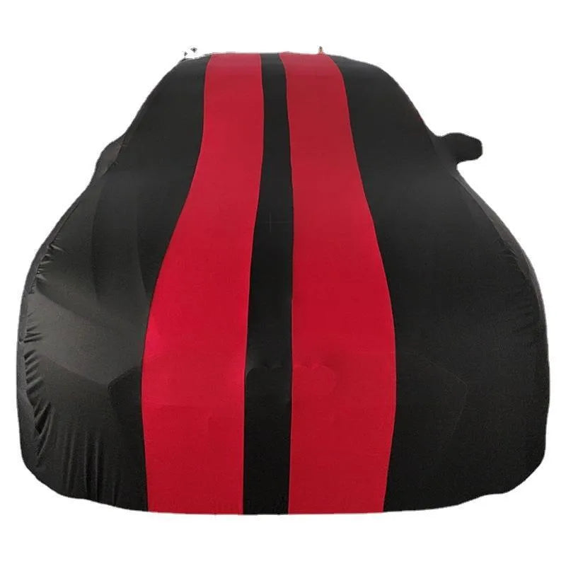 Ford Mustang car cover with elastic hem in light grey colour made from silk polyester fabric.