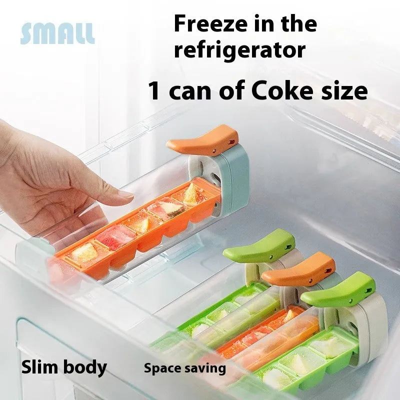 One-touch release ice cube tray with storage box in food-grade plastic