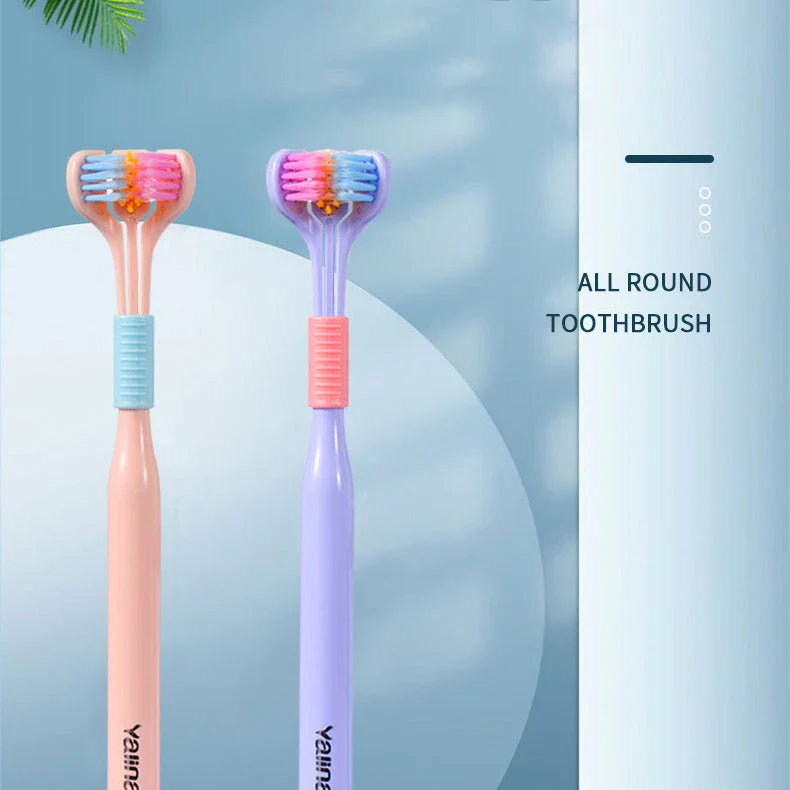 3-in-1 Soft Bristle Toothbrush with Tri-Sided Brush Head and Temperature-Responsive Bristles