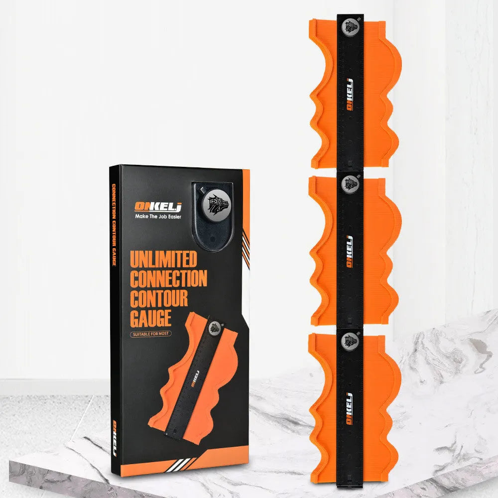 10-inch contour gauge with locking belt for copying irregular shapes, made from ABS plastic and stainless steel
