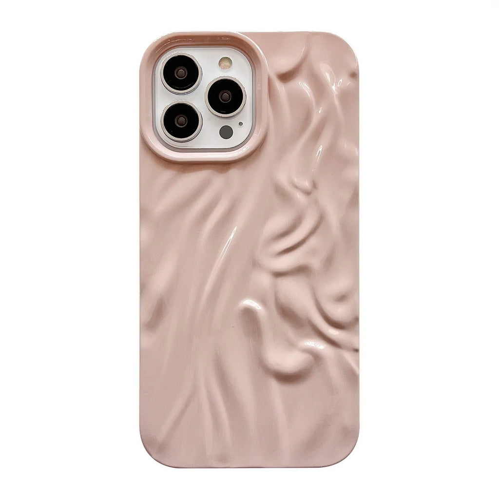 High-grade silicone iPhone case with a water ripple texture in beige white colour on a table.