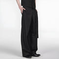 Black straight-leg trousers with adjustable waist and single pleat front in Tencel cotton fabric