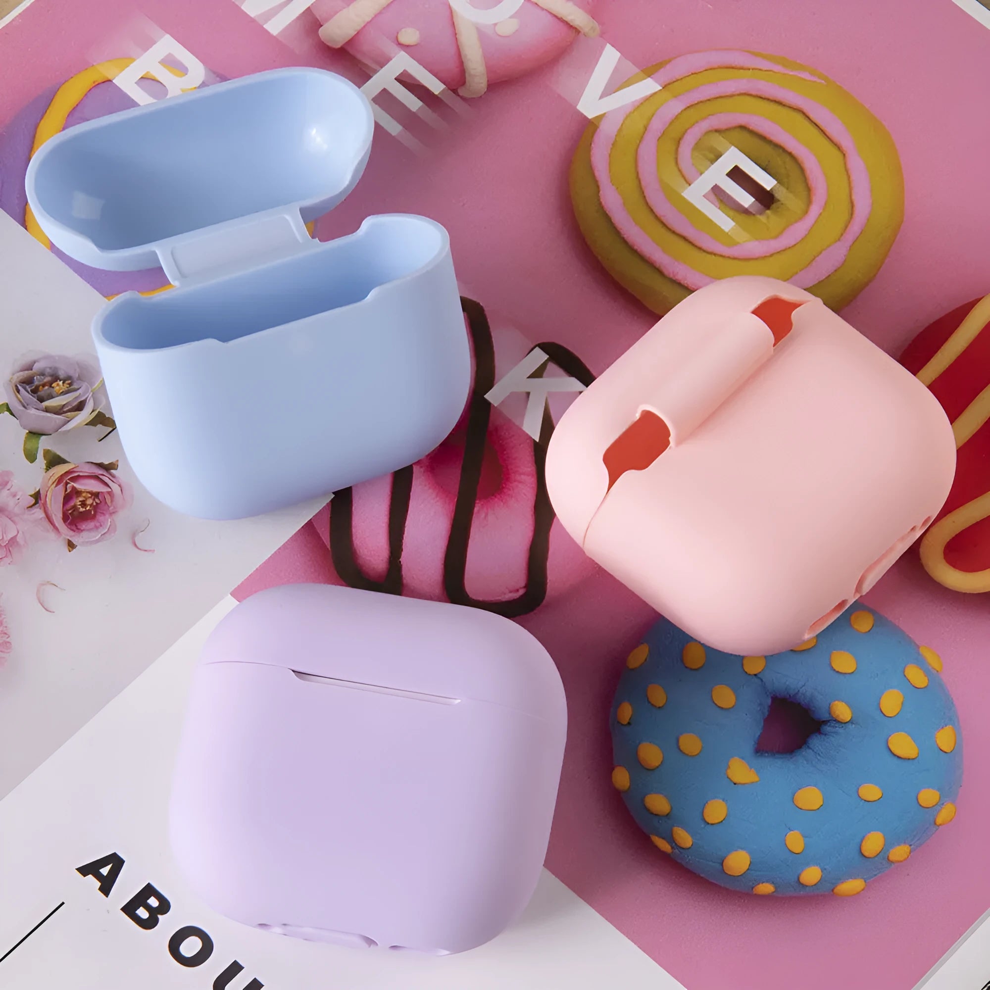 Silicone protective cover earphone sleeves for AirPods 4 in multiple colours including black, white, and pink