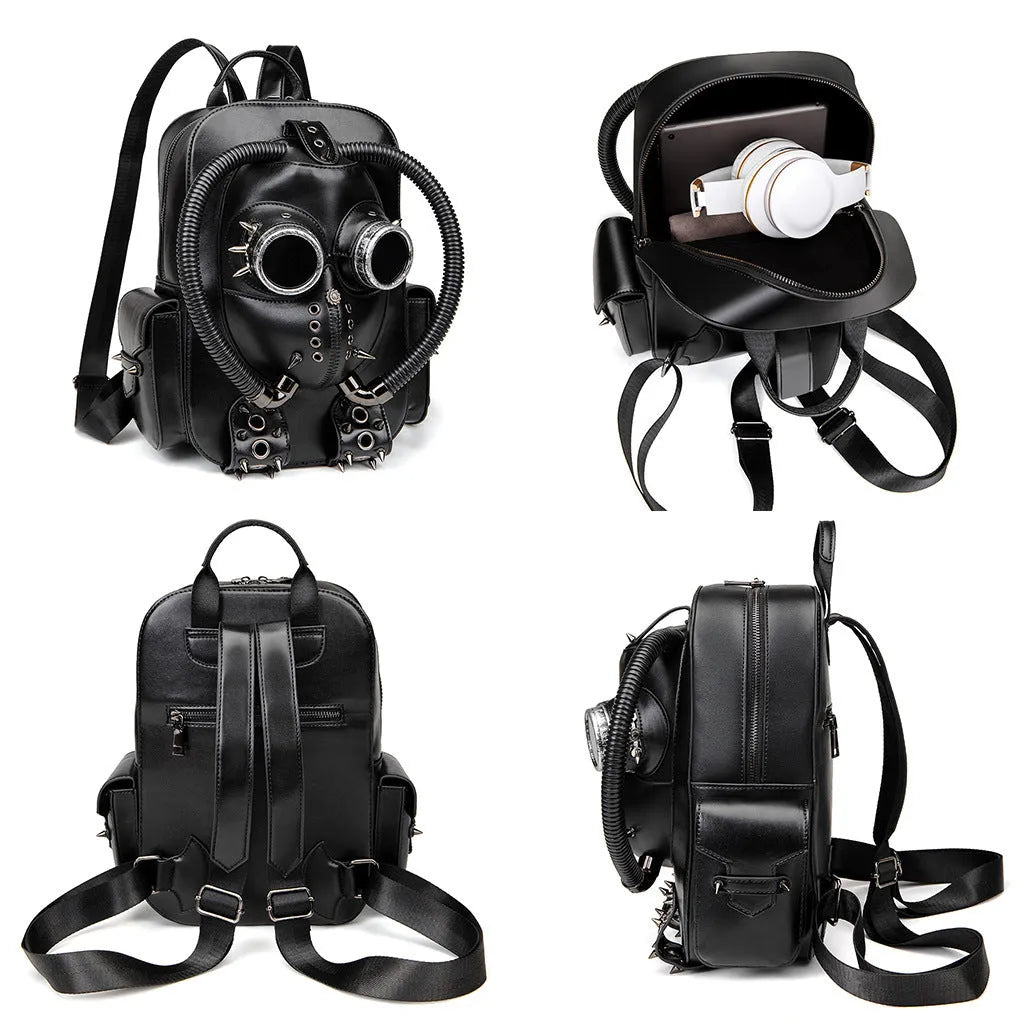 Halloween skull motif studded men's backpack in black colour variations