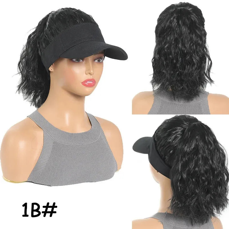 Women's hooded wig with horse tail waves roll design in domestic silk material, short natural style