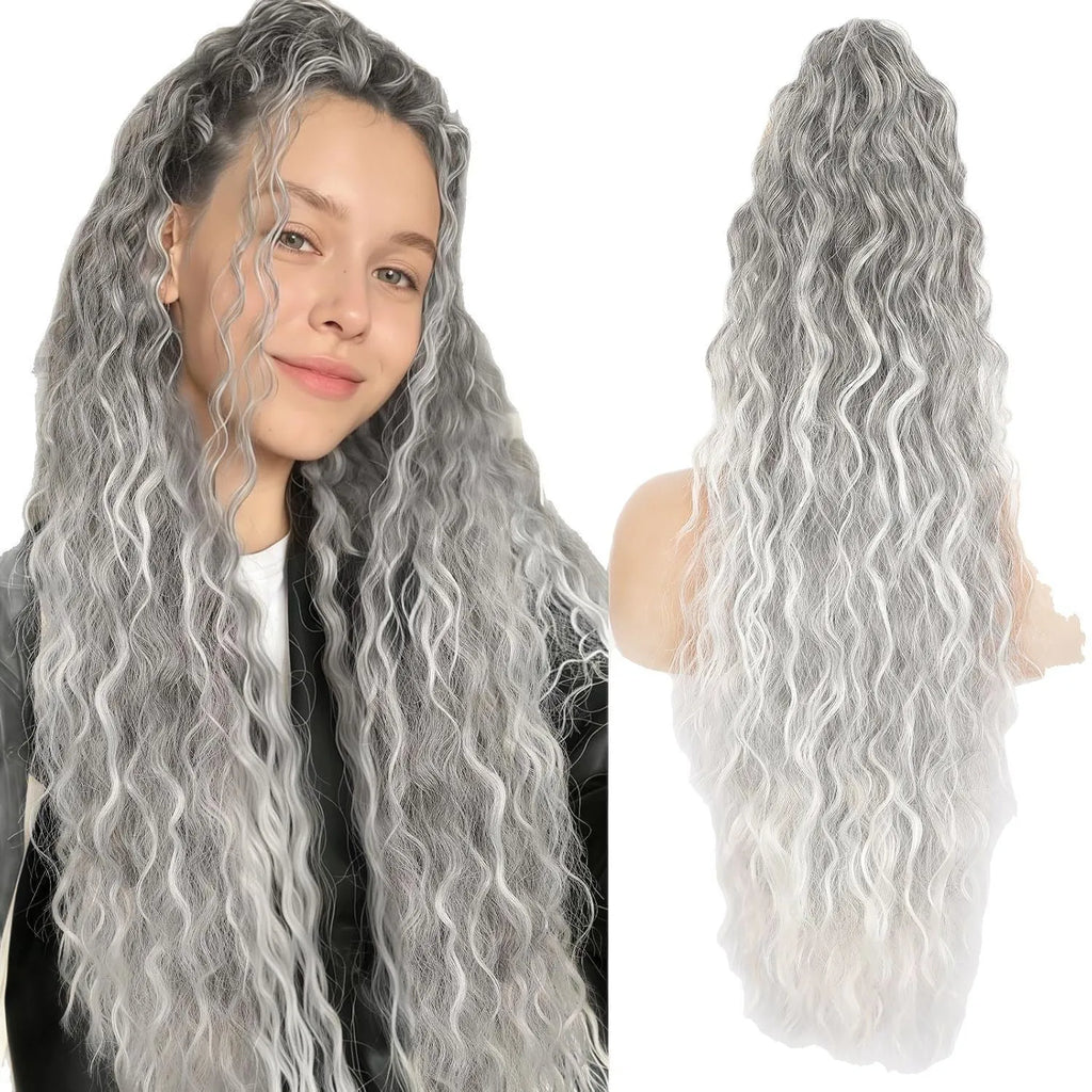 Long curly ponytail wig with grip band in synthetic high-temperature fibre