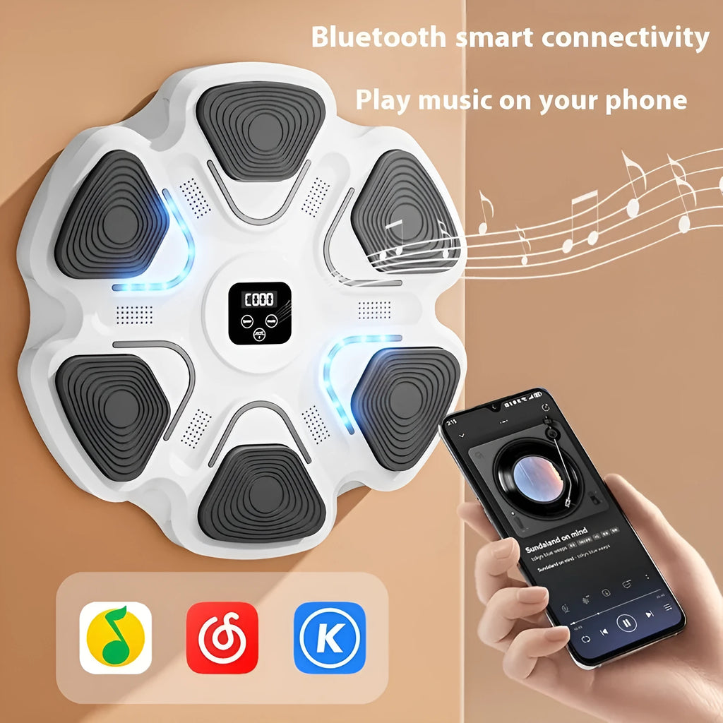 Smart electronic boxing wall target with LED score display and a pair of boxing gloves
