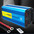 Blue 3000W pure sine wave power inverter with digital displays and UK socket