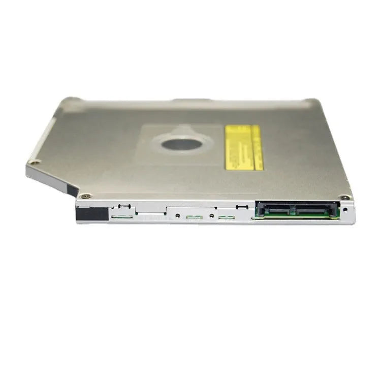 Silver internal SATA optical drive for Apple MacBook Pro 13 laptop, showing connector and compact size.