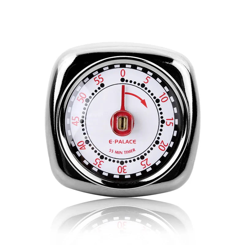 Metal kitchen baking timer clock in square circle shape with green, pink, or mirror light colour options