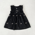 Children's cotton bowknot embroidered sleeveless dress in pink with A-line skirt