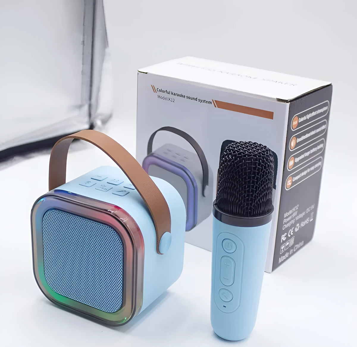 Bluetooth speaker microphone integrated portable karaoke unit with card insertion, 5W, shown in available colours