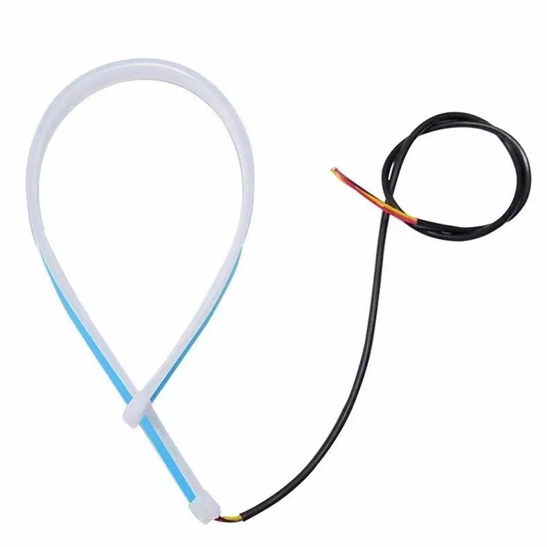 Motorcycle steering column with installed PVC LED strip creating a running water ambience light effect in blue to yellow colours.