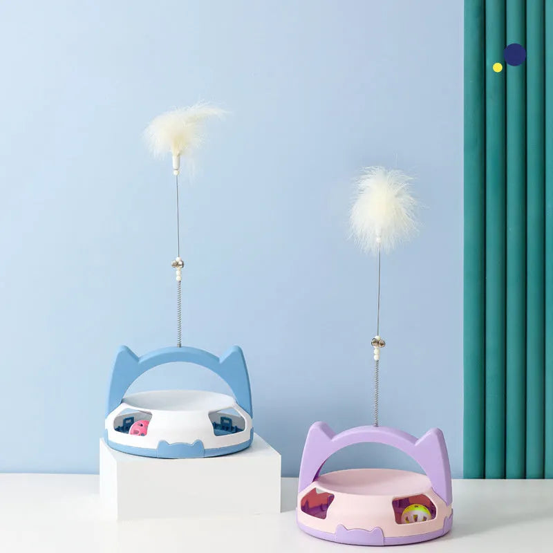 Bite-resistant cat toy stick with spinning ball attachment in multiple colour options