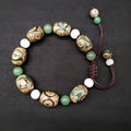 Green agate Tibetan beads bracelet with three-eye design and adjustable cord