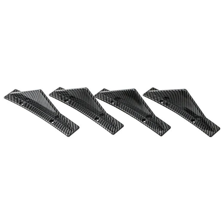 Four triangle car rear spoilers in bright black and carbon fibre finishes
