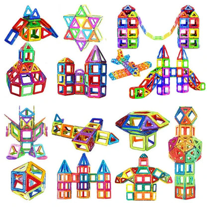 Magnetic building blocks in various sizes and colors, perfect for creative play and STEM learning