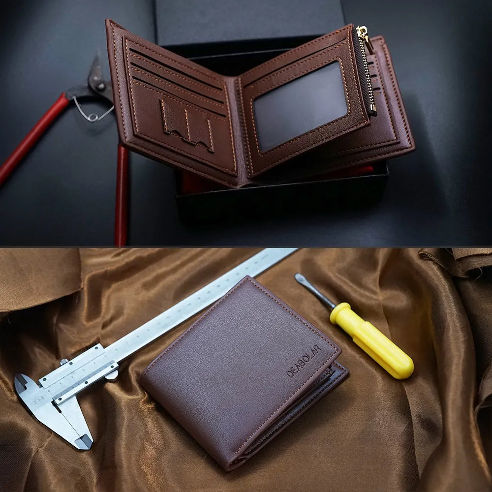 Men's leather wallet with zipper closure showing secure cash and card storage design