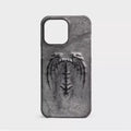 Retro gothic cowhide leather phone case with embossed vampire bat wing pattern, half-covered edge, for iPhone 12-17 series, Apply Red colour