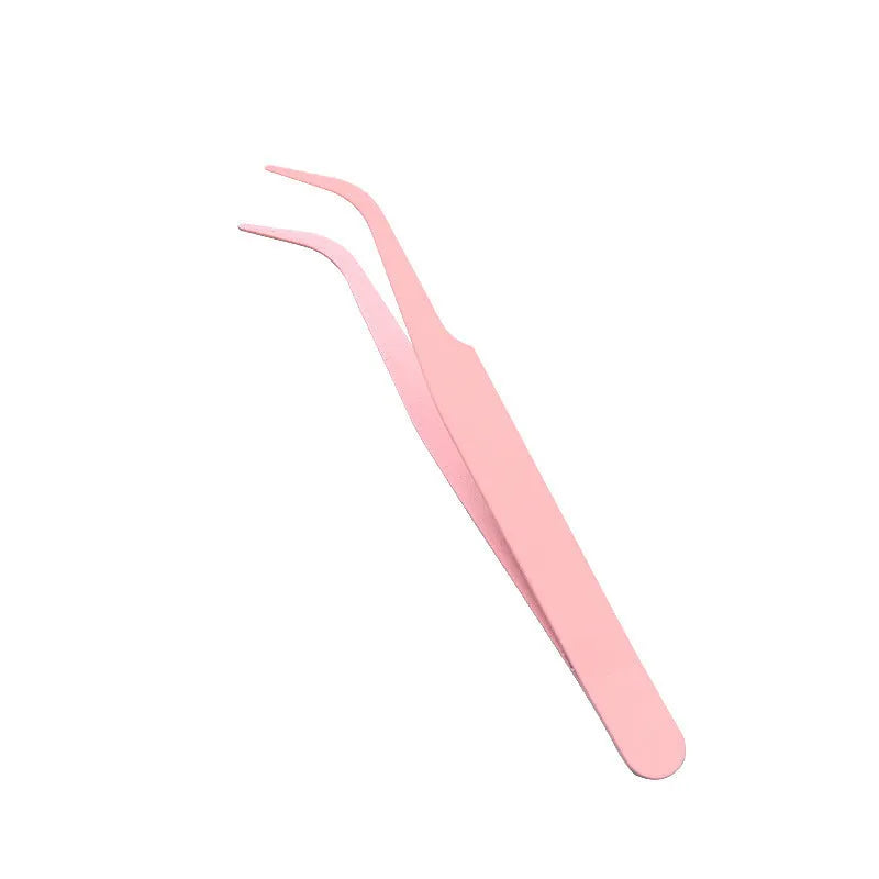 Set of DIY coloured pointed and elbow tweezers in pink blue and purple
