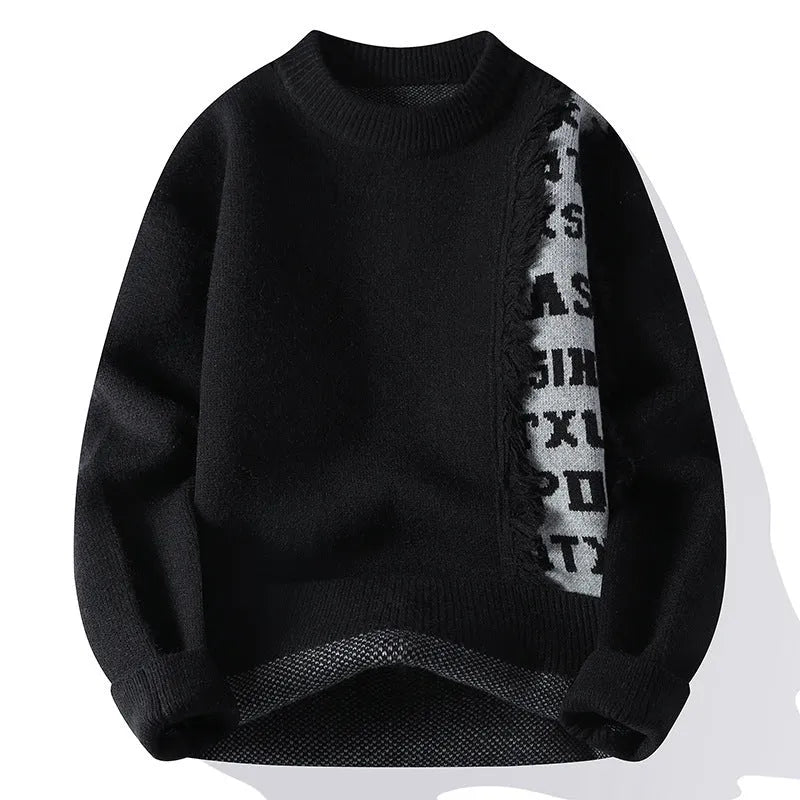 Men's loose fit knitted pullover jumper in grey with ribbed hemline detail