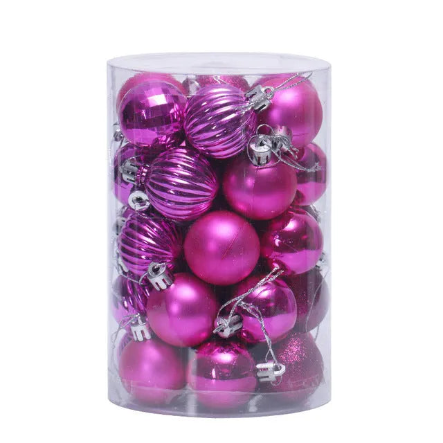34-piece set of 4cm plastic Christmas balls in assorted colours with shiny finish for tree decoration