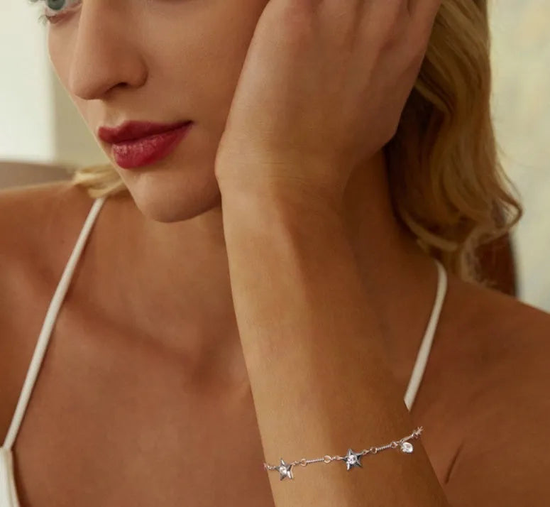 Silver star shape three-dimensional bracelet electroplating finish women normcore style