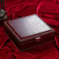 Leather crocodile pattern double layer jewelry storage box with lock in multiple colours.