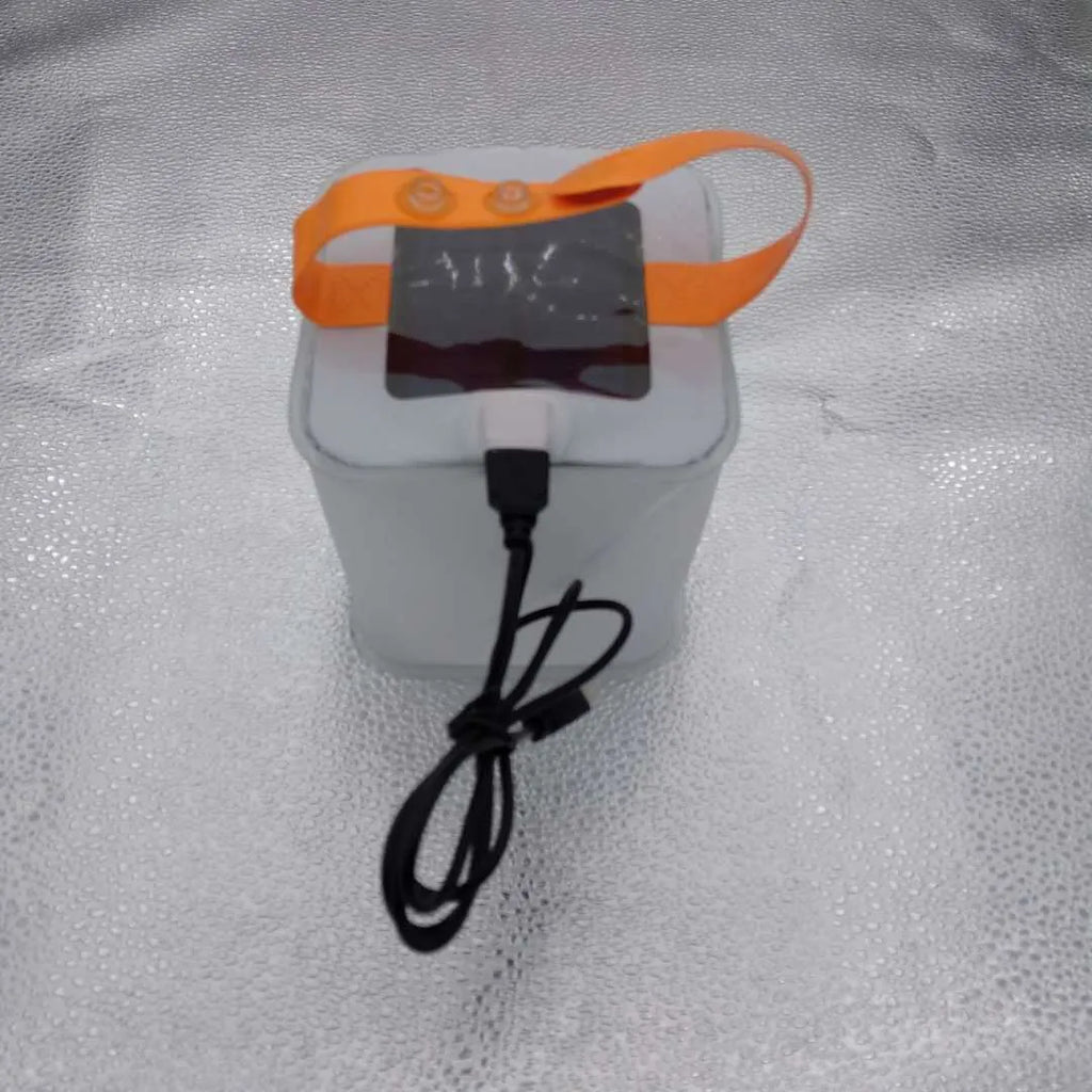 White inflatable solar camping lantern, TPU and acrylic board, 10.5x10.5x11cm, three LED modes