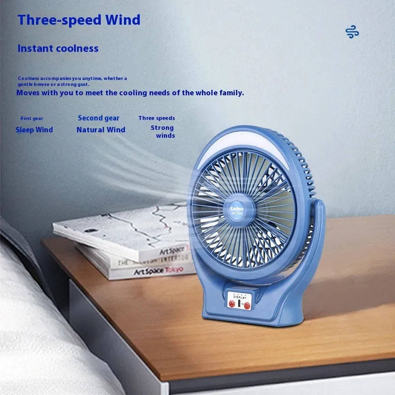 Outdoor USB charging silent desktop fan in emerald or ivory white with USB cable and button control
