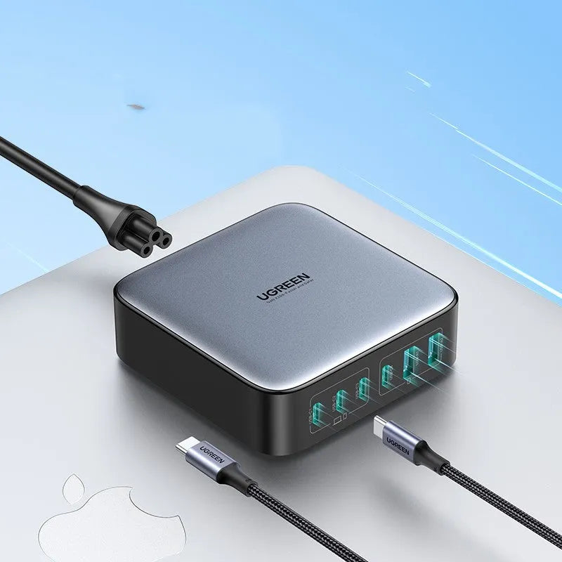 100W gallium nitride multi-port USB charger with compact dimensions
