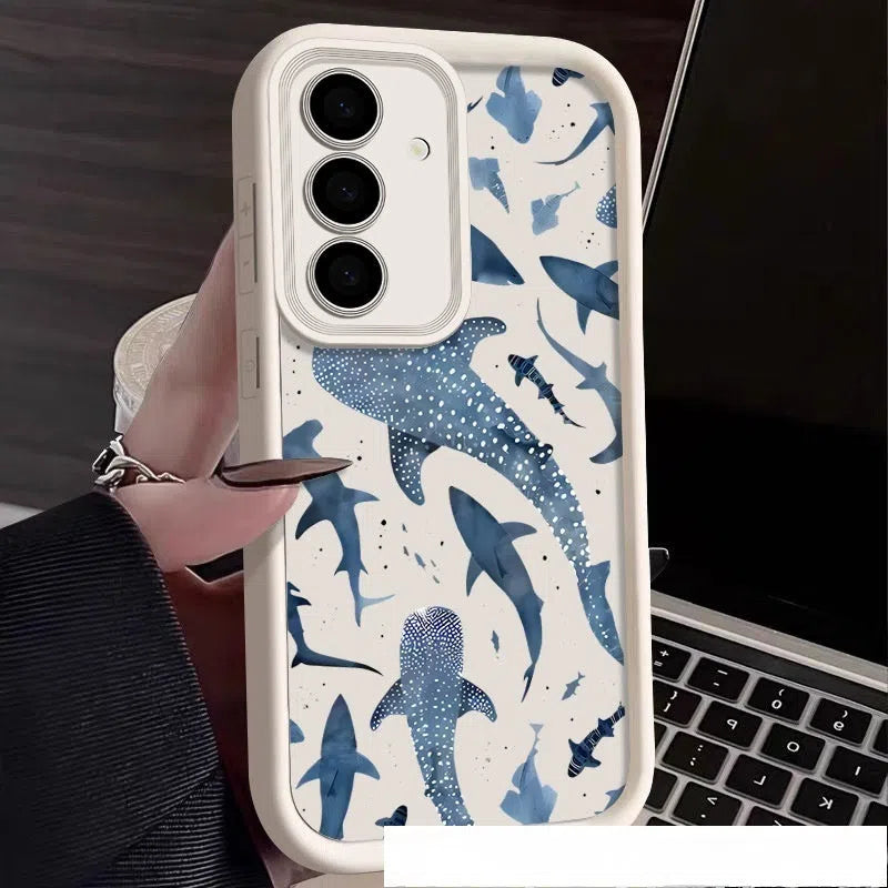 Shark print silicone phone case for Samsung Galaxy, shockproof and drop-proof, in black colour