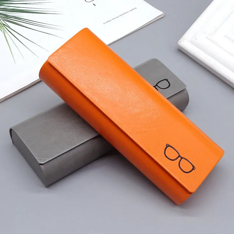 Simple high-grade leather glasses case in gray with hard shell for eyewear protection