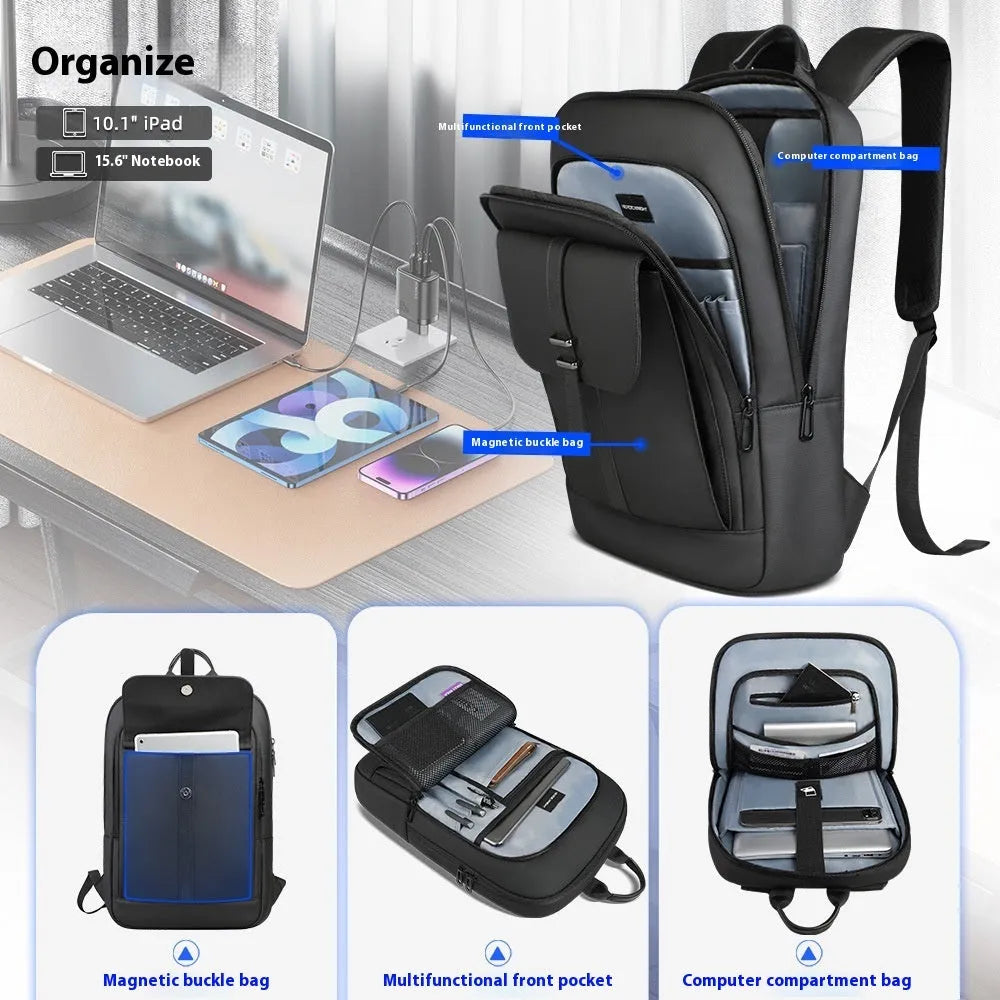 Black Oxford cloth lightweight backpack with urban design for daily commuting