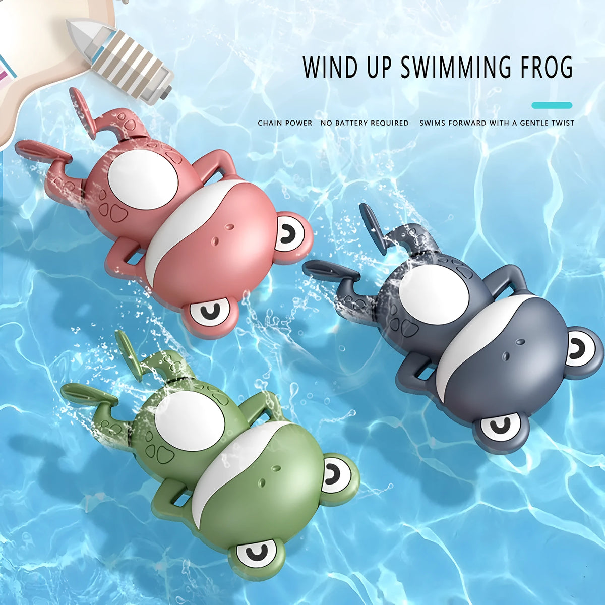 Little Frog wind-up floating bath toy for babies, ABS clockwork water toy in blue, red or green, 14x10cm
